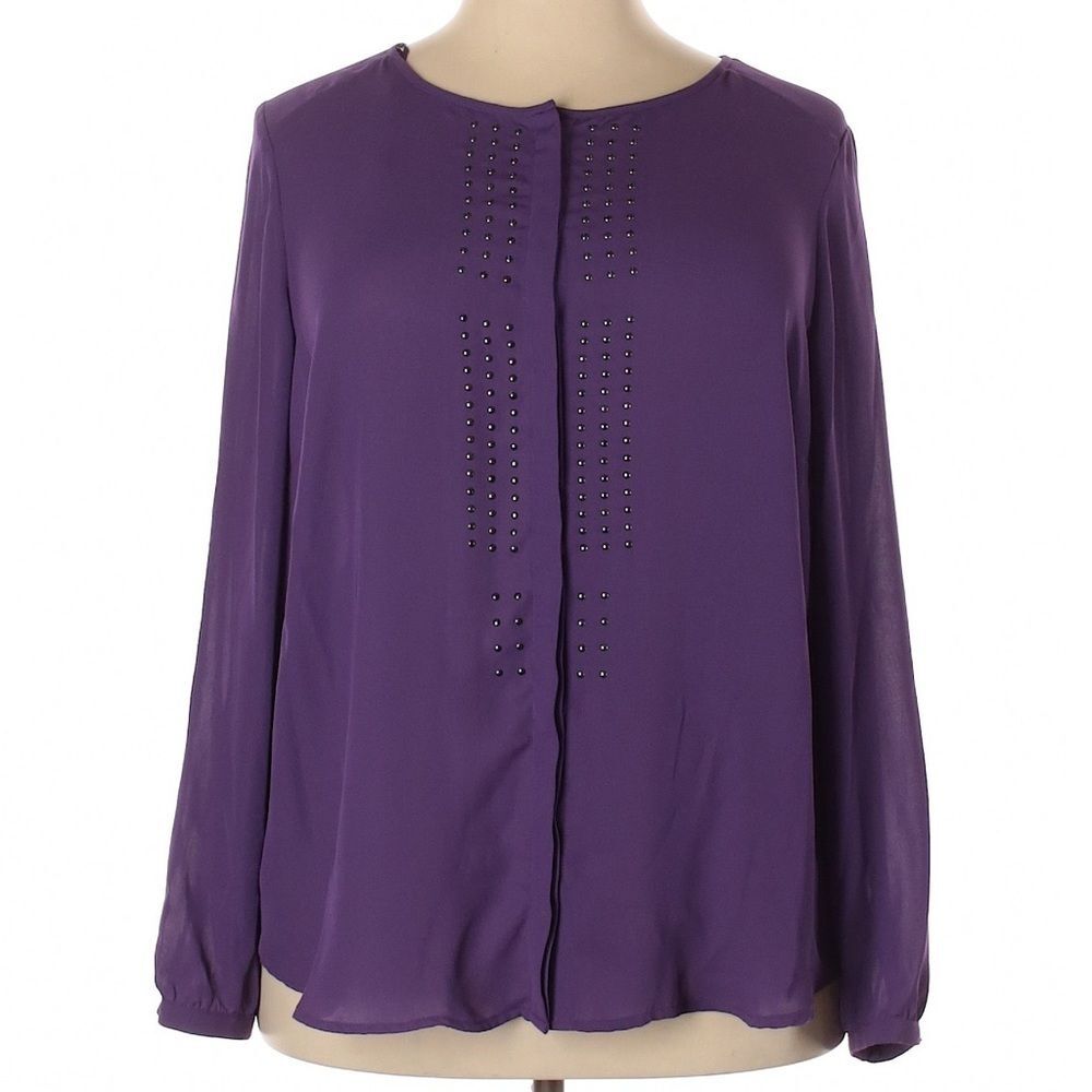 Simply Emma Whimsigoth Embellished Purple Long Sleeve Button Front Blouse